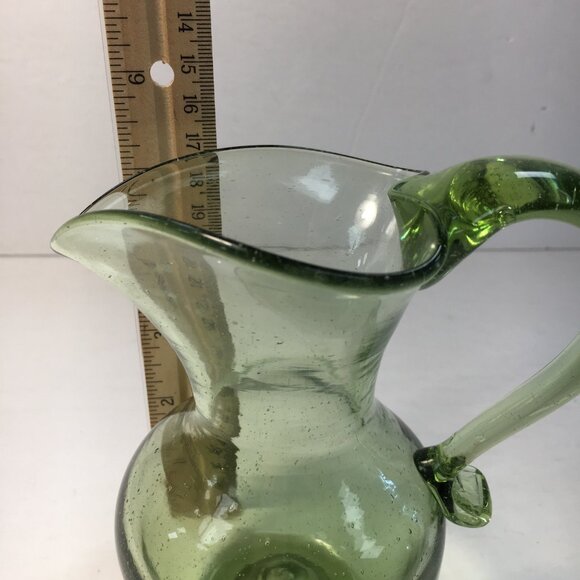 Vintage Green Glass Pitcher With Heart-Shaped Top 5" High - Picture 7 of 7